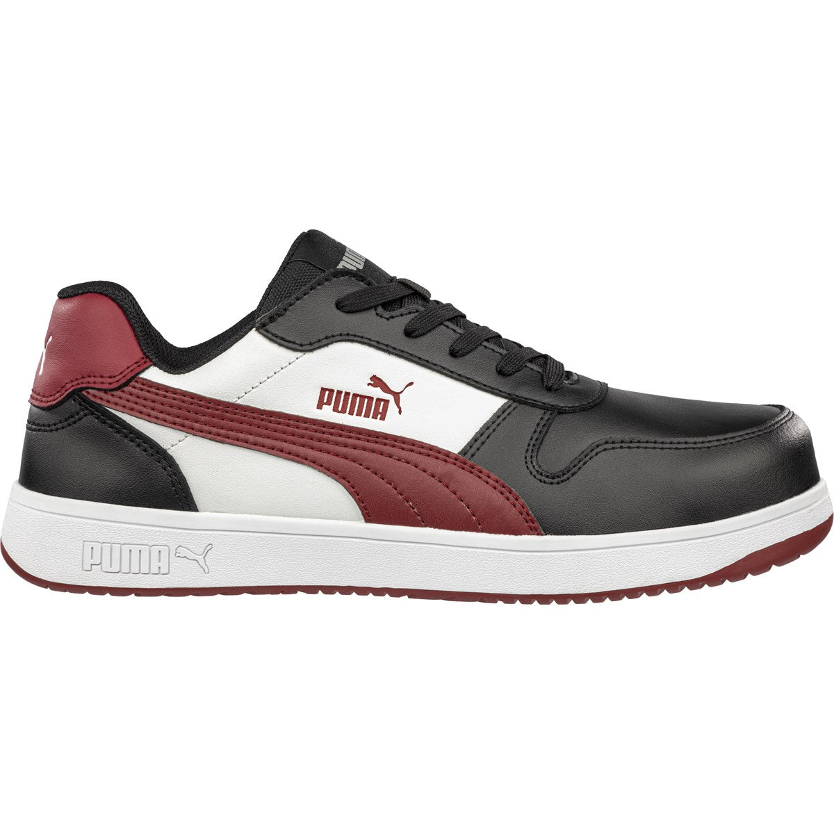 PUMA Safety HERITAGE FRONTCOURT LOW S3L ESD Smooth Leather Safety Trainers - Black/White/Red