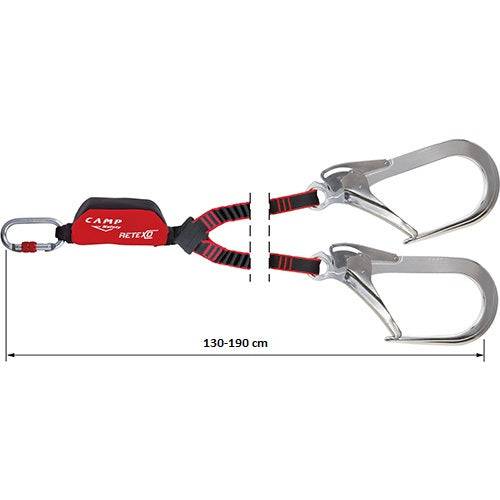 CAMP Safety RETEXO REWIND 130cm-190cm Twin Leg Edge Tested Elastic Lanyard with 110mm Hooks 7050206 - SecureHeights