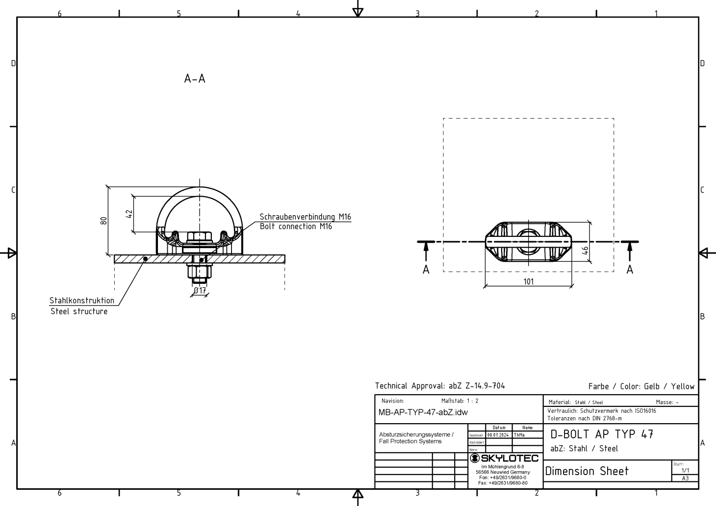 Skylotec D-BOLT TYP 47 (AP-058) 18mm Single Anchor Point AP-TYP-47-O - SecureHeights