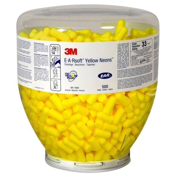 3M E-A-Rsoft Earplugs Refill Bottle with 500 Pairs of Uncorded Yellow Neon SNR 36 dB Earplugs PD-01-002 - SecureHeights