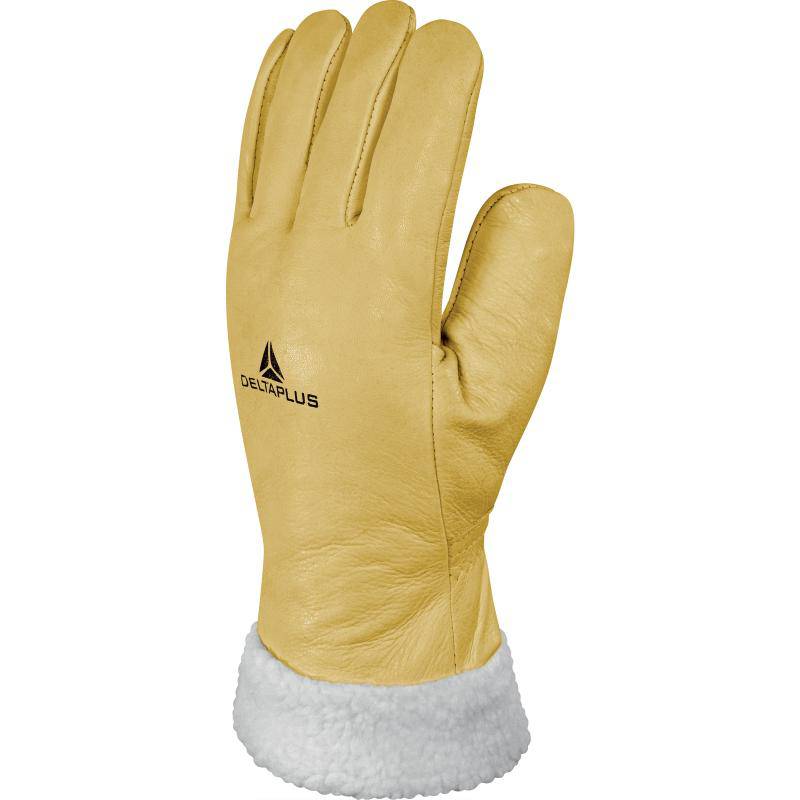 DeltaPlus FBF15 Cowhide Full Grain Leather Safety Gloves with Fleece Lined Cuffs (3 Pairs) - SecureHeights