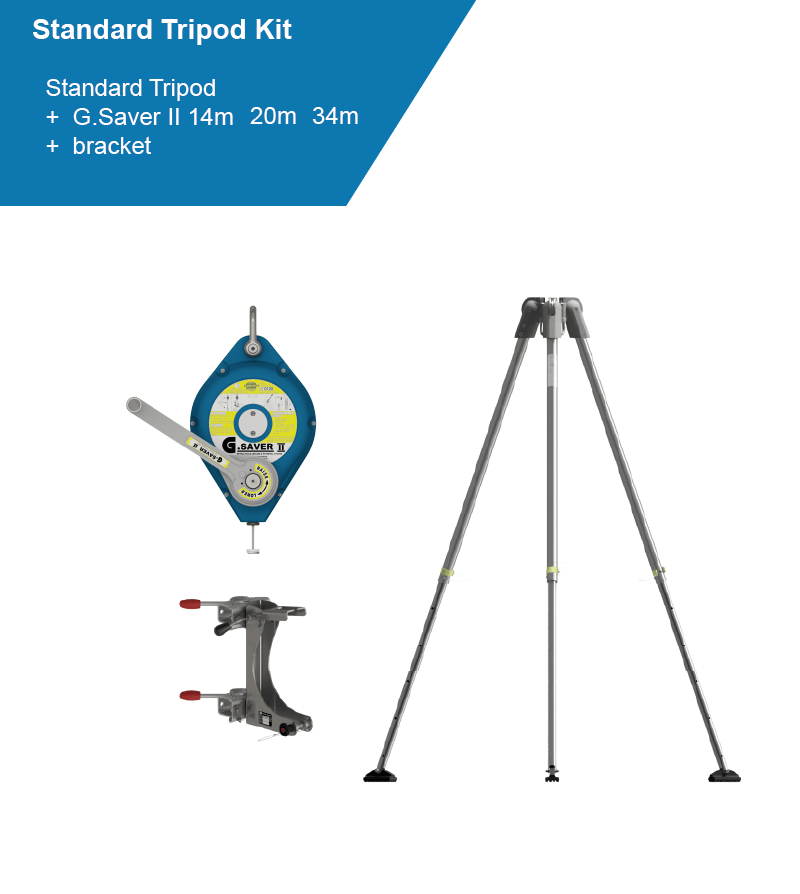 Globestock G.Tripod 230 Standard Tripod Kit with Bracket and G.Saver II Fall Arrest Block 14m-34m - SecureHeights