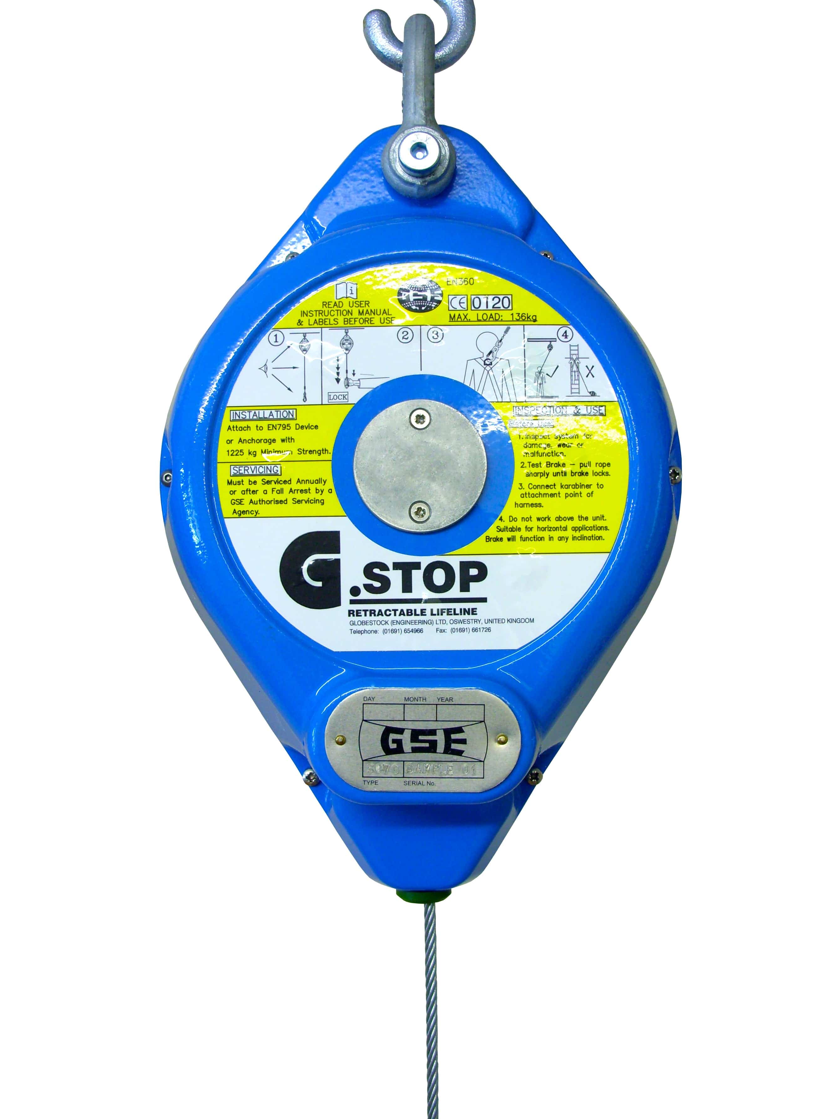 Globestock G.Stop Galvanised Steel Cable Fall Arrest Block with Aluminium Carabiner 7m-34m - SecureHeights