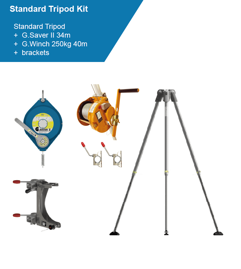 Globestock G.Tripod 230 Standard Tripod Kit with 34m G.Saver II Fall Arrest Block & Bracket and 40m G.Winch & Bracket - SecureHeights