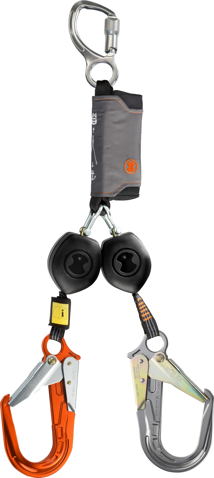 Skylotec PEANUT Y 1.8m Twin Leg Self Retracting Lifeline with 64mm Scaffold Hooks HSG-022-1,8-6 - SecureHeights