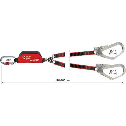 CAMP Safety RETEXO GYRO REWIND 120cm-180cm Twin Leg Edge Tested Elastic Lanyard with 53mm Safety Hooks 7250201 - SecureHeights