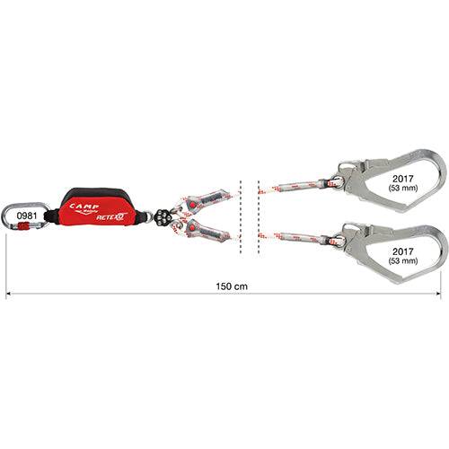 CAMP Safety RETEXO GYRO ROPE 150cm Twin Leg Edge Tested Rope Lanyard with 53mm Safety Hooks 5250201 - SecureHeights