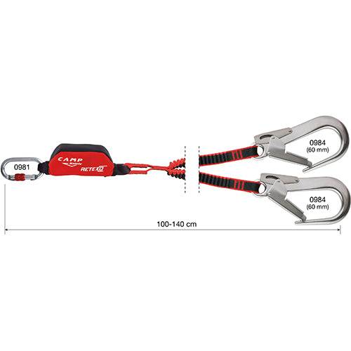 CAMP Safety RETEXO REWIND 100cm-140cm Twin Leg Edge Tested Elastic Lanyard with 60mm Hooks 7050202 - SecureHeights
