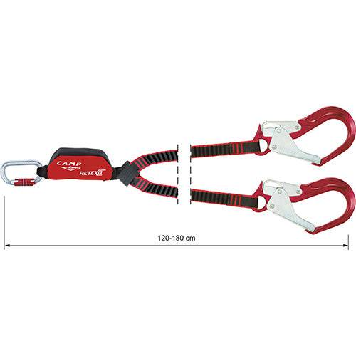 CAMP Safety RETEXO REWIND 120cm-180cm Twin Leg Edge Tested Elastic Lanyard with 62mm Hooks 7050205 - SecureHeights