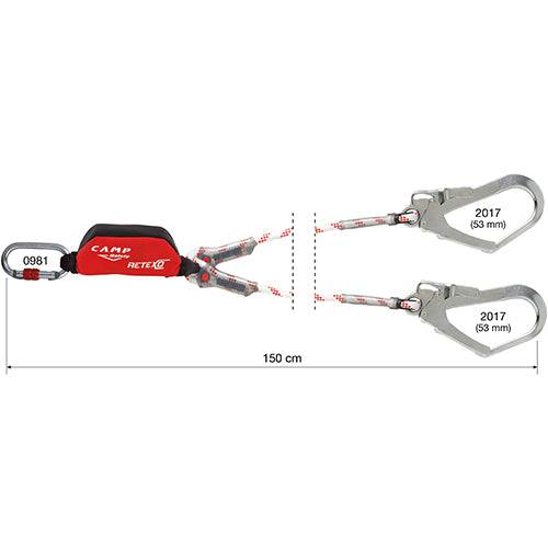 CAMP Safety RETEXO ROPE 150cm Twin Leg Edge Tested Rope Lanyard with 53mm Safety Hooks 5050202 - SecureHeights