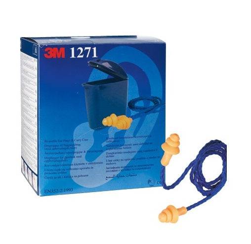 3M 1271 Corded SNR 25 dB Moulded Earplugs (50 Pairs) - SecureHeights