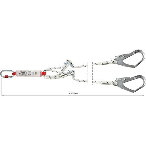 CAMP Safety SHOCK ABSORBER ROPE ADJUSTABLE 145cm-200cm Twin Leg Rope Lanyard with 53mm Safety Hooks 5130201 - SecureHeights