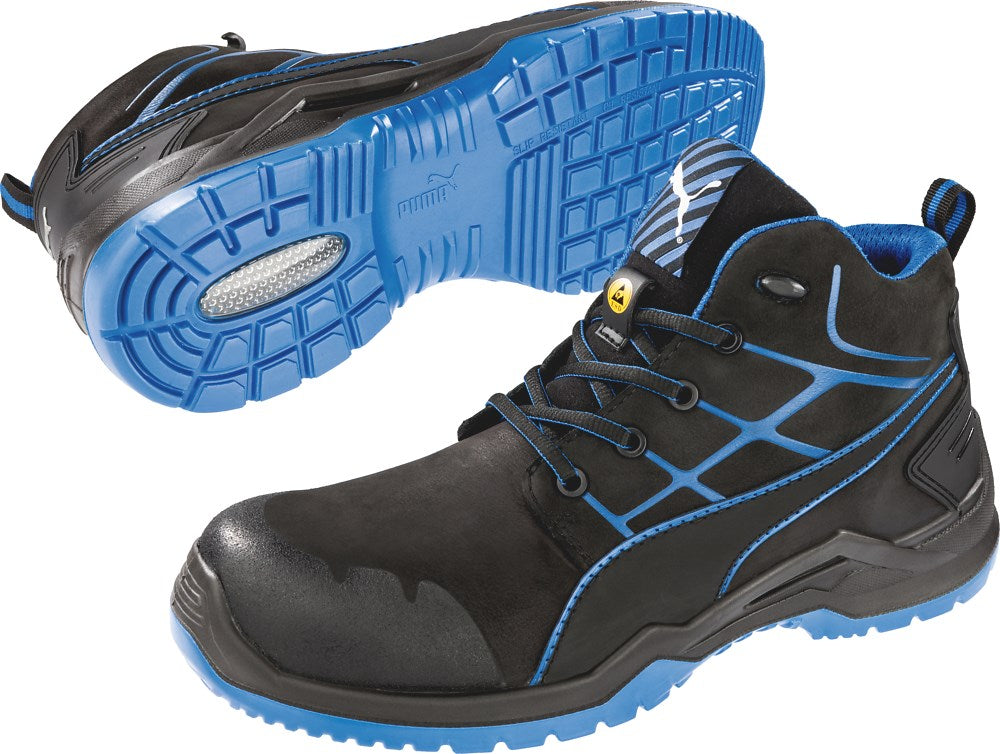 PUMA Safety TECHNICS LINE KRYPTON MID S3 ESD Oiled Nubuck Leather Safety Boots - Black/Blue