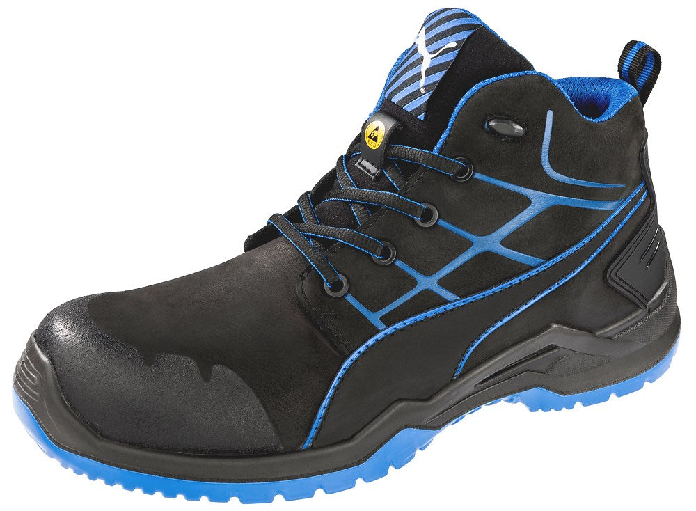 PUMA Safety TECHNICS LINE KRYPTON MID S3 ESD Oiled Nubuck Leather Safety Boots - Black/Blue