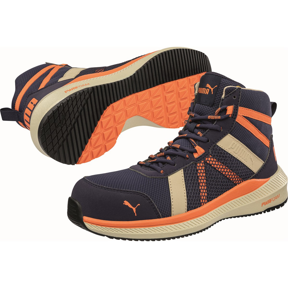 PUMA Safety MOTION PWR RIVAL MID S1PS ESD Synthetic Safety Boots - Blue/Orange