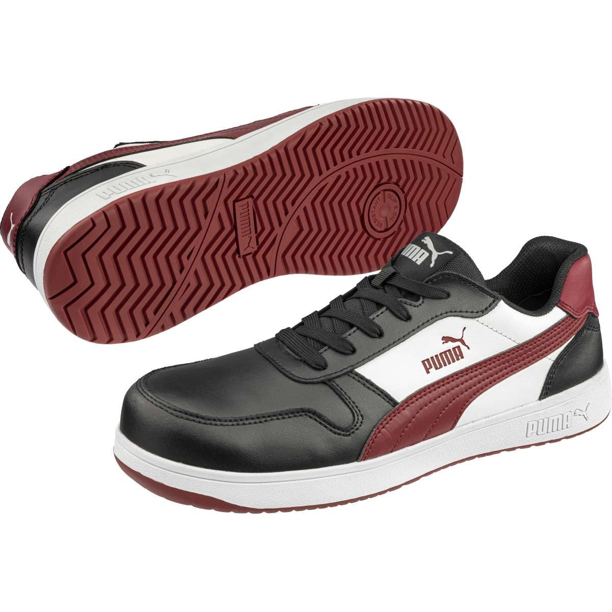 PUMA Safety HERITAGE FRONTCOURT LOW S3L ESD Smooth Leather Safety Trainers - Black/White/Red