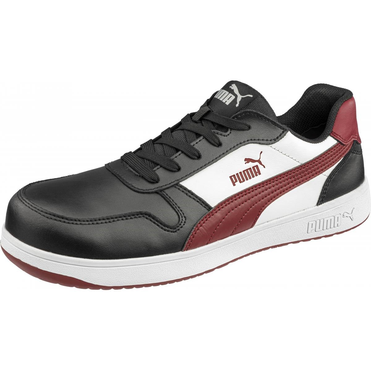 PUMA Safety HERITAGE FRONTCOURT LOW S3L ESD Smooth Leather Safety Trainers - Black/White/Red
