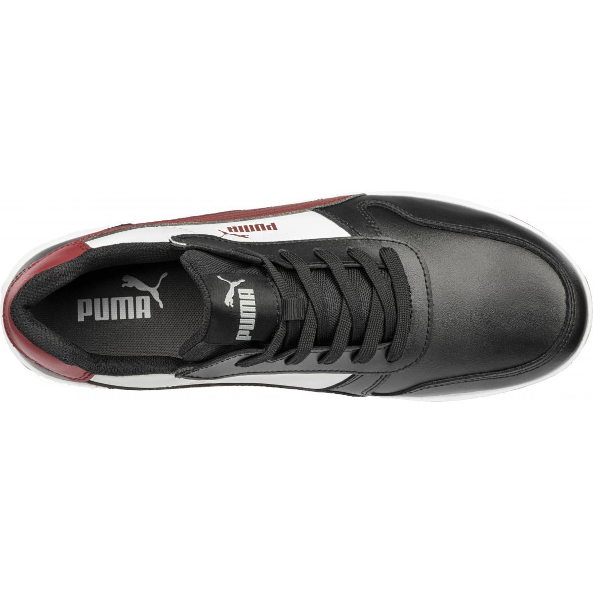 PUMA Safety HERITAGE FRONTCOURT LOW S3L ESD Smooth Leather Safety Trainers - Black/White/Red