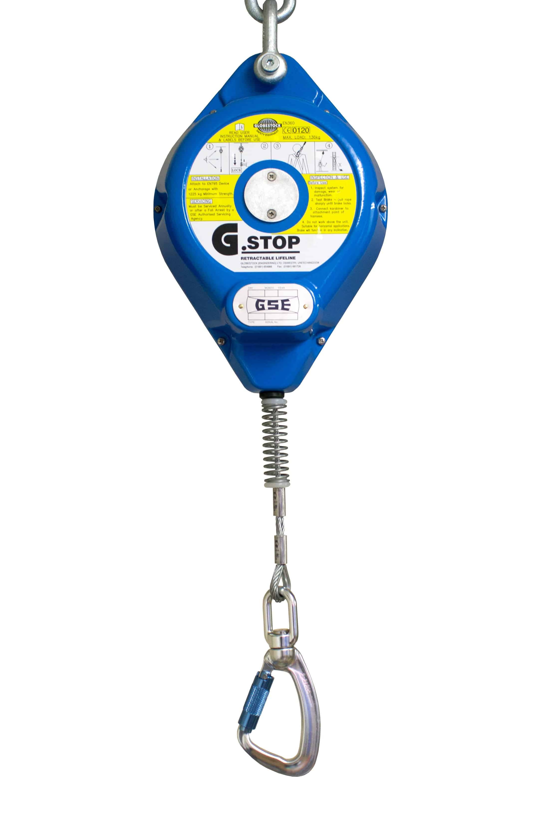 Globestock G.Stop Stainless Steel Cable Fall Arrest Block with Stainless Steel Carabiner 7m-34m - SecureHeights