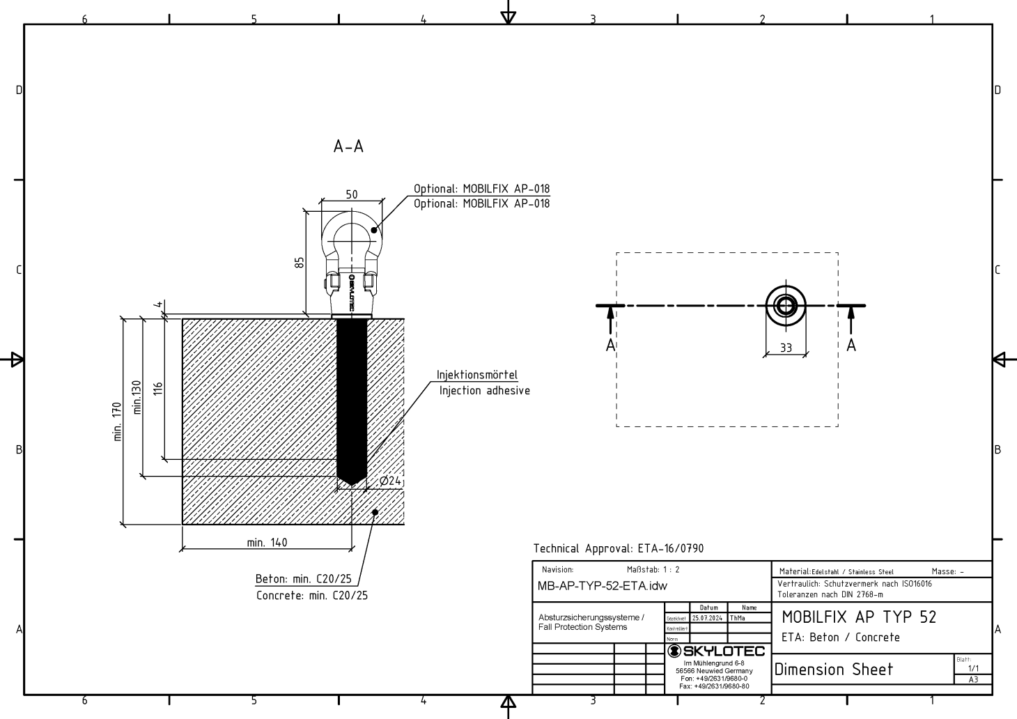 Skylotec MOBILFIX TERMINAL DE TYP 52 Stainless Steel Sleeve AP-TYP-52