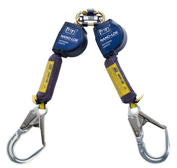 3M DBI SALA Nano-Lok XL 2.98m Extended Twin Leg Quick Connect Web Self Retracting Lifeline with Scaffold Hooks 3101637 - SecureHeights