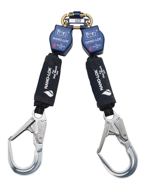 3M DBI SALA Nano-Lok 2m Twin Leg Hot Work Use Web Self Retracting Lifeline with Snap Rebar Hooks 3101525 - SecureHeights