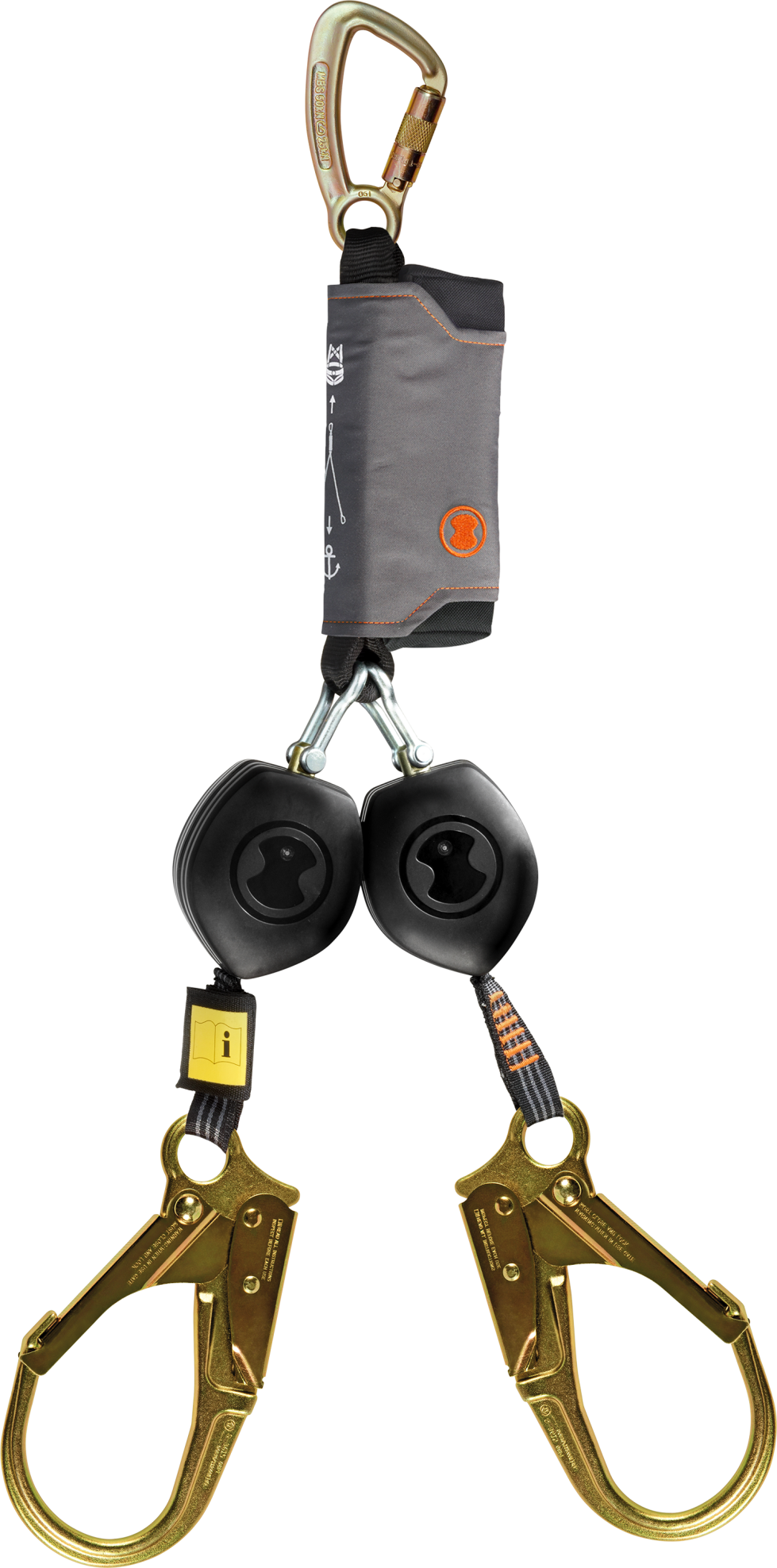 Skylotec PEANUT Y 2.5m Twin Leg Self Retracting Lifeline with 60mm FS 90 ANSI Scaffold Hooks HSG-022-2,5-4 - SecureHeights
