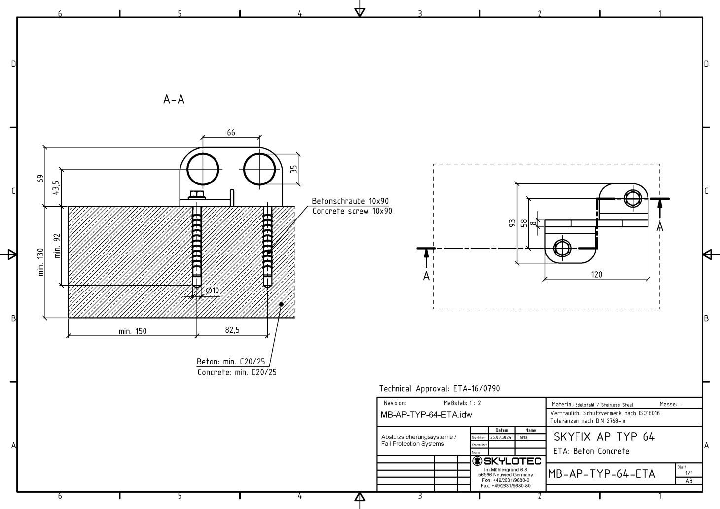 Skylotec SKYFIX TYP 64 Stainless Steel 10mm Single Anchor Point AP-TYP-64